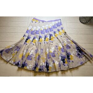 Focus 2000 Women 8 Purple Pleated Skirt Floral Fit & Flare Side Zip MIDI Cottage